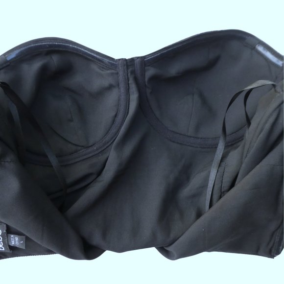 Bebe Sequin Bustier Top Black Underwire Boning Pleated Peplum Full Zip Back L - Picture 5 of 8